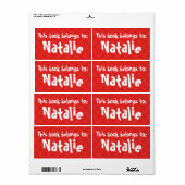 赤い格子縞の「この本は属する」ラベル ラベル (フルシート)