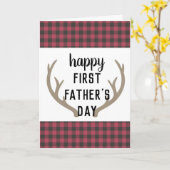 赤い格子縞の〔雄ジカの〕枝角素朴が父の日を幸せに カード (黄色い花)