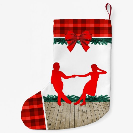 赤い格子縞を持つ振動ダンサー スモールクリスマスストッキング (裏面)