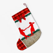 赤い格子縞を持つ振動ダンサー スモールクリスマスストッキング (裏面 (吊り時))