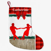 赤い格子縞を持つ振動ダンサー スモールクリスマスストッキング (正面)