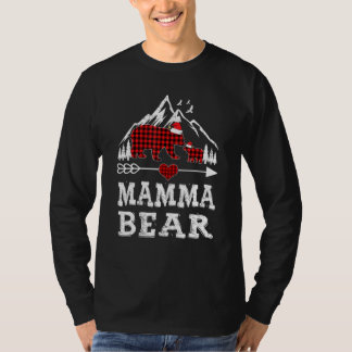 赤い格子縞クマのマッチングパジャマファミリー Tシャツ