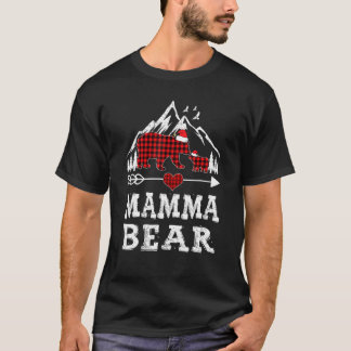 赤い格子縞クマのマッチングパジャマファミリー Tシャツ