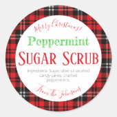 赤い格子縞クリスマスペパーミント砂糖ススススススクラブラベル ラウンドシール (正面)
