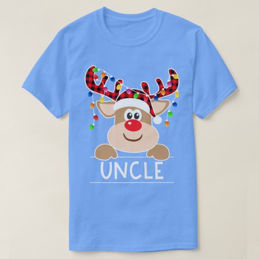 赤い格子縞トナカイ叔父クリスマスライトクリスマス Tシャツ (デザイン正面)
