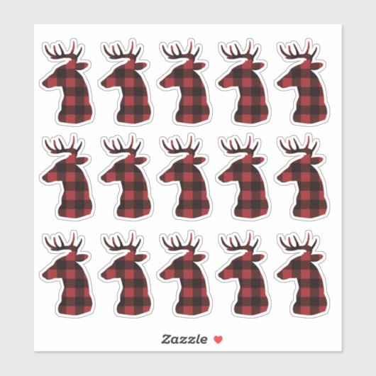 赤い格子縞トナカイ15パックデカールシール シール (シート)