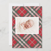 赤い格子縞ベビー誕生発表写真カード 案内状 (裏面)