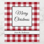 赤い格子縞素朴の聖降誕祭 ワインラベル (シングルラベル)