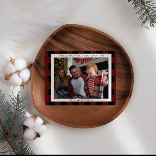 赤い格子縞 お好きな画像でクリスマスをカスタマイズ シーズンカード