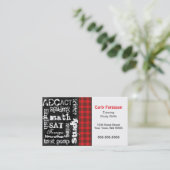 赤い格子縞、グランジな黒板の名刺 名刺 (スタンド正面)