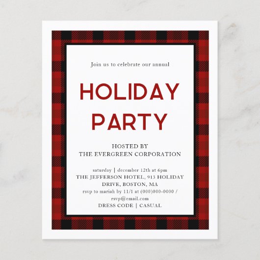赤い格子縞 |ホリデーパ企業のーティー招待状 (正面)
