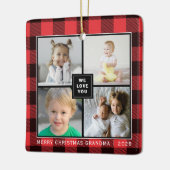 赤い格子縞|メリークリスマスおばあちゃん|フォトコラージュ セラミックオーナメント (左)