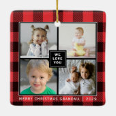 赤い格子縞|メリークリスマスおばあちゃん|フォトコラージュ セラミックオーナメント (裏面)