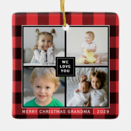 赤い格子縞|メリークリスマスおばあちゃん|フォトコラージュ セラミックオーナメント