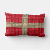 赤い格子縞(リボンとボタン付き) ランバークッション (裏面)