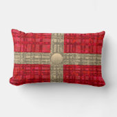 赤い格子縞(リボンとボタン付き) ランバークッション (正面)
