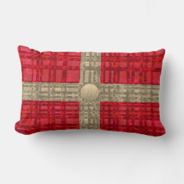 赤い格子縞（リボンとボタン付き） ランバークッション