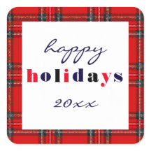 赤い格子縞 – 四角いステッカー