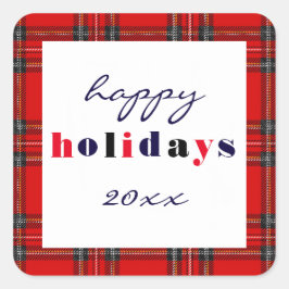 赤い格子縞 – 四角いステッカー スクエアシール