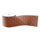 赤い格子縞(緑と金ゴールド十字) グログランリボン (リール)