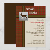 赤い格子縞、茶色、シルバーの鹿の招待状 招待状 (正面/裏面)