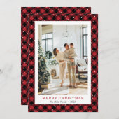 赤い格子雪の写真メリークリスマスカード シーズンカード (正面/裏面)