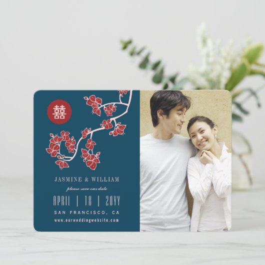 赤い桃の花中国のの二重幸福の写真 セーブザデート (スタンド正面)