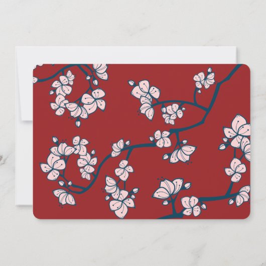 赤い桃の花中国のの二重幸福の写真 セーブザデート (裏面)