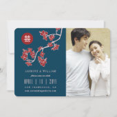 赤い桃の花中国のの二重幸福の写真 セーブザデート (正面)