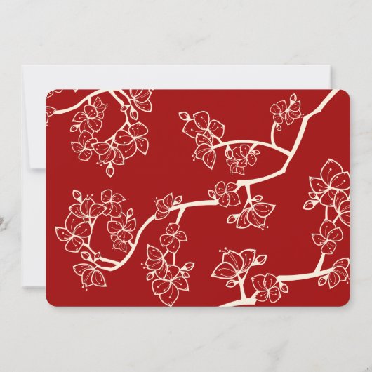 赤い桃の花中国のの二重幸福の写真 セーブザデート (裏面)