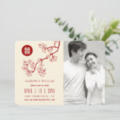 赤い桃の花中国のの二重幸福の写真 セーブザデート (スタンド正面)