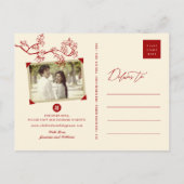 赤い桃の花中国のの二重幸福の写真 案内ポストカード (裏面)