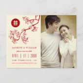 赤い桃の花中国のの二重幸福の写真 案内ポストカード (正面)
