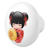 赤い桜こけし人形-かわいい日本の芸者 セラミックノブ (右)