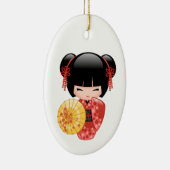 赤い桜こけし人形 – かわいい芸者を白に セラミックオーナメント (右)