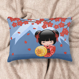 赤い桜こけし人形 - 日本の芸者 アクセントクッション