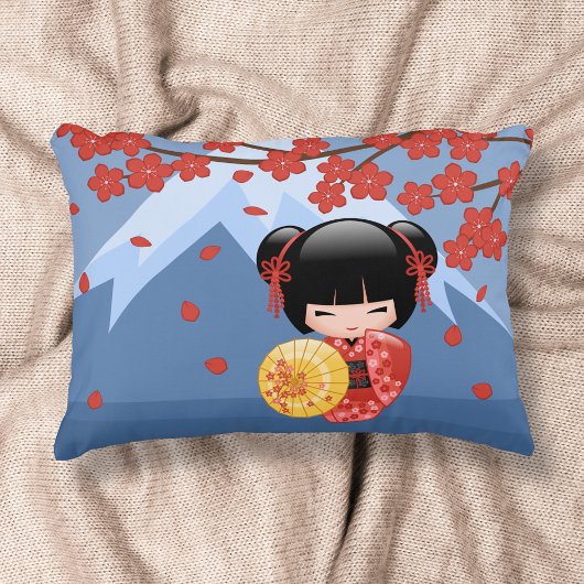 赤い桜こけし人形 - 日本の芸者 アクセントクッション