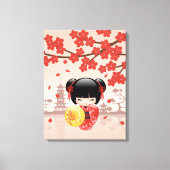 赤い桜こけし人形 - 日本の芸者 キャンバスプリント (正面)