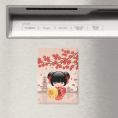 赤い桜こけし人形 - 日本の芸者 マグネット (インサイチュ (食洗機))