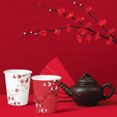 赤い桜とダブル喜　中国式ウェディング 紙コップ