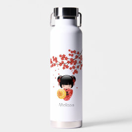 赤い桜のこけし人形 - かわいい日本のお姫様 ウォーターボトル