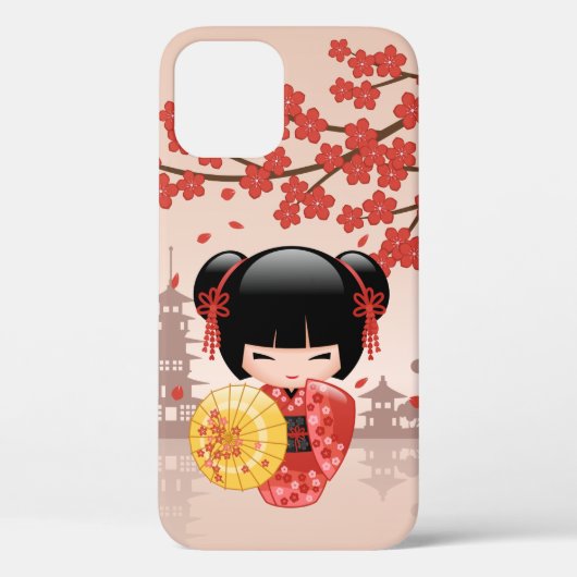 赤い桜のこけし人形 - 日本の芸者 Case-Mate iPhoneケース (裏面)