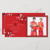 赤い桜の倍の幸福の結婚式の発表 案内状 (正面/裏面)