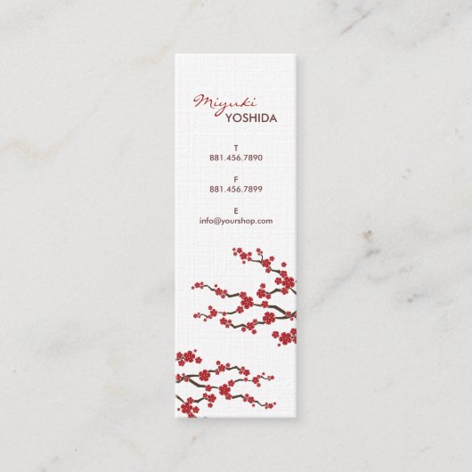 赤い桜の花さくらんぼの花シックなアジア禅 スキニー名刺 (正面)