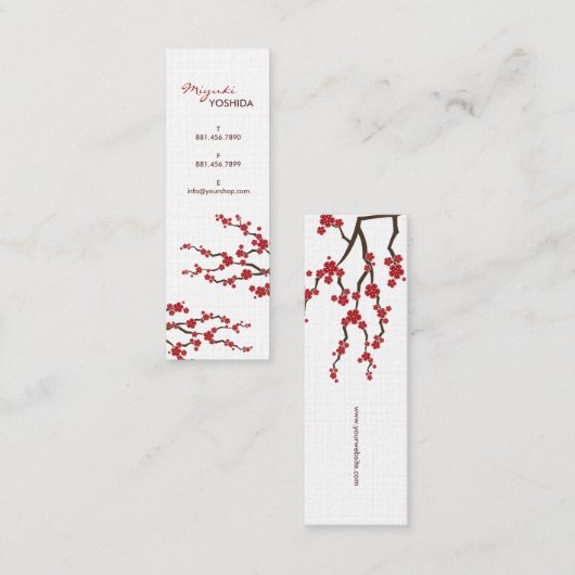 赤い桜の花さくらんぼの花シックなアジア禅 スキニー名刺 (正面/裏面)
