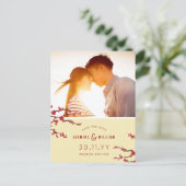 赤い桜の花の写真でSave The Date 案内ポストカード (スタンド正面)