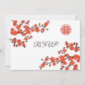 赤い桜の花の返信 中国風結婚式 招待状 (裏面)