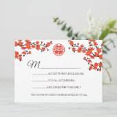 赤い桜の花の返信 中国風 結婚式 招待状 (スタンド正面)