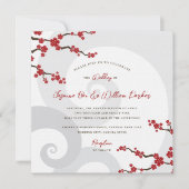 赤い桜の花　さくら　ウェディング 招待状 (正面)
