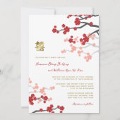赤い桜の金の二重の喜びの中国の結婚式 招待状 (裏面)